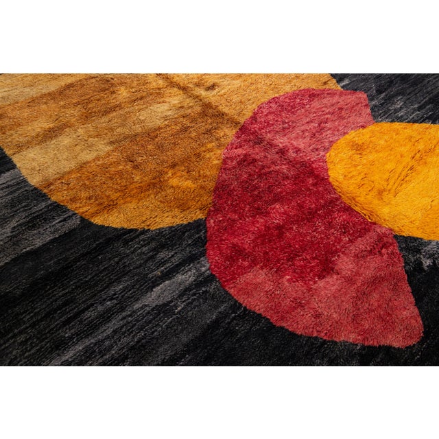 Modern Moroccan Handmade Charcoal Wool Rug With Abstract Design For Sale - Image 10 of 12