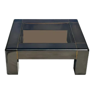 Karl Springer Gunmetal Brass Coffee Table Smoked Glass Post Modern 1970s-80s