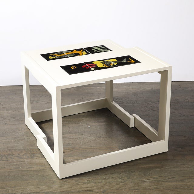 Pair of Documented Off White & Inset Tile Vladimir Kagan Nested Side Tables For Sale - Image 15 of 18