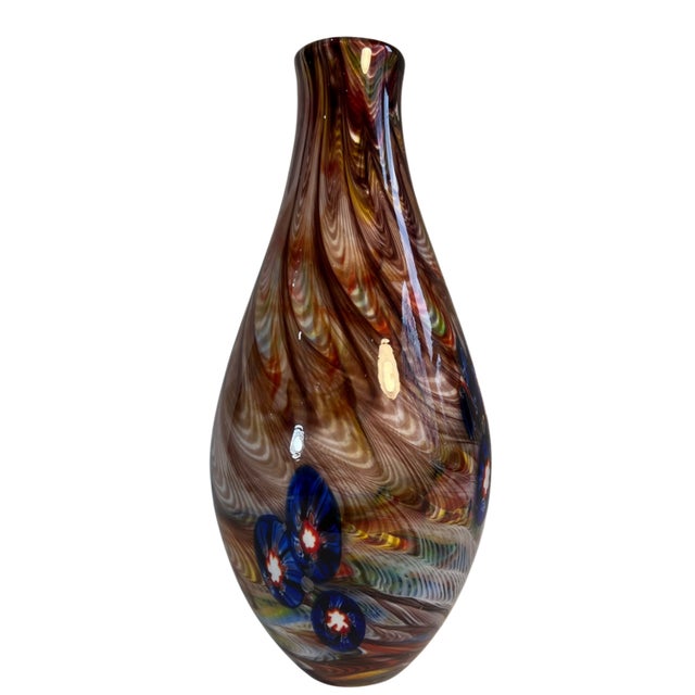 Contemporary Art Glass Vase Pulled Swirled Feather Millefiori Murine For Sale - Image 3 of 14