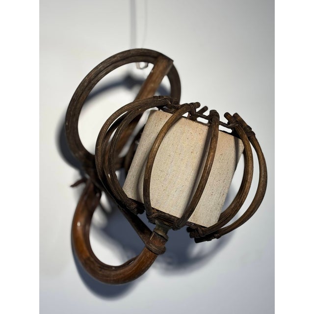 Wall Sconce in Bent Rattan and Canvas by Louis Sognot, 1950 For Sale - Image 11 of 11