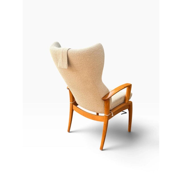 Danish Modern High Wingback Recliner Attributed to Farstrup | Cream Bouclé With Headrest Pillow | Teak Frame For Sale - Image 10 of 15