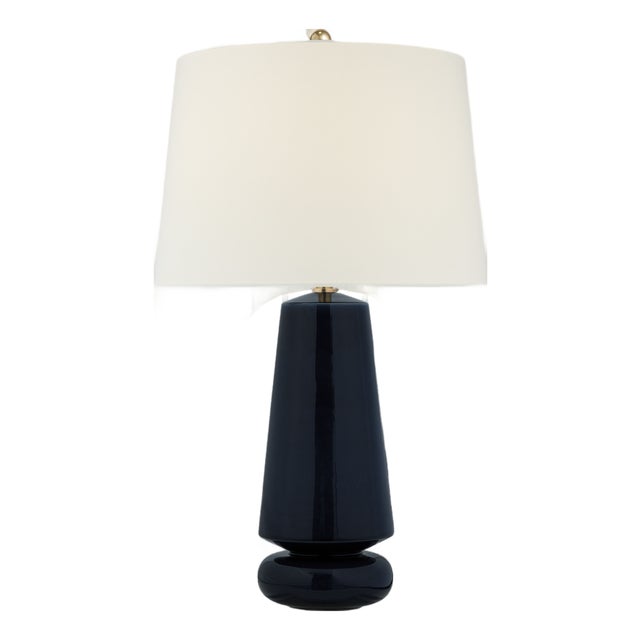 Chapman & Myers by Visual Comfort Signature Parisienne Medium Table Lamp in Denim with Linen Shade For Sale