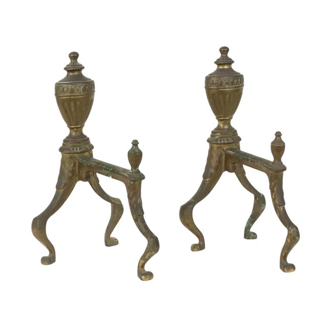 Antique British Victorian Brass Fire Dogs, 1880, Set of 2 For Sale - Image 14 of 18