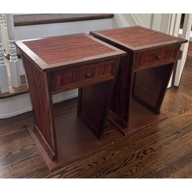 Mid 20th Century Pair of Vintage Boho Bamboo Nightstands / Side Tables For Sale - Image 5 of 9