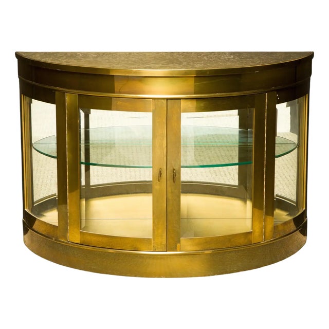 Mastercraft Brass Illuminated Demilune Vitrine Cabinet, 1970s, Signed For Sale