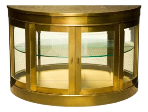 Mastercraft Brass Illuminated Demilune Vitrine Cabinet, 1970s, Signed