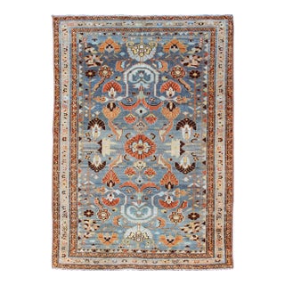 Antique Persian Malayer Rug With a Blue Field and Stylized Floral Design 3'4 X 4'11 For Sale