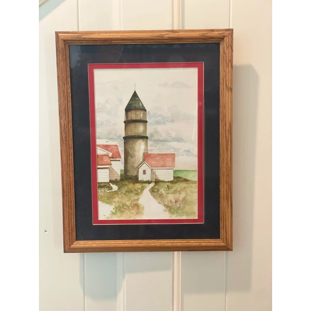 Vintage Lighthouse Painting Original Signed Watercolor Framed and Matted For Sale In Nashville - Image 6 of 7