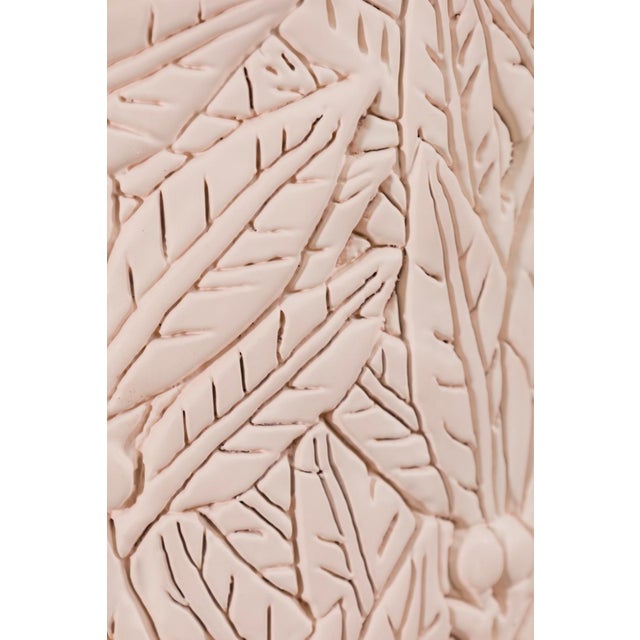 Pink Ceramic Flower and Leaf Motif Table Lamps With Vinyl Shades - a Pair For Sale In Detroit - Image 6 of 7