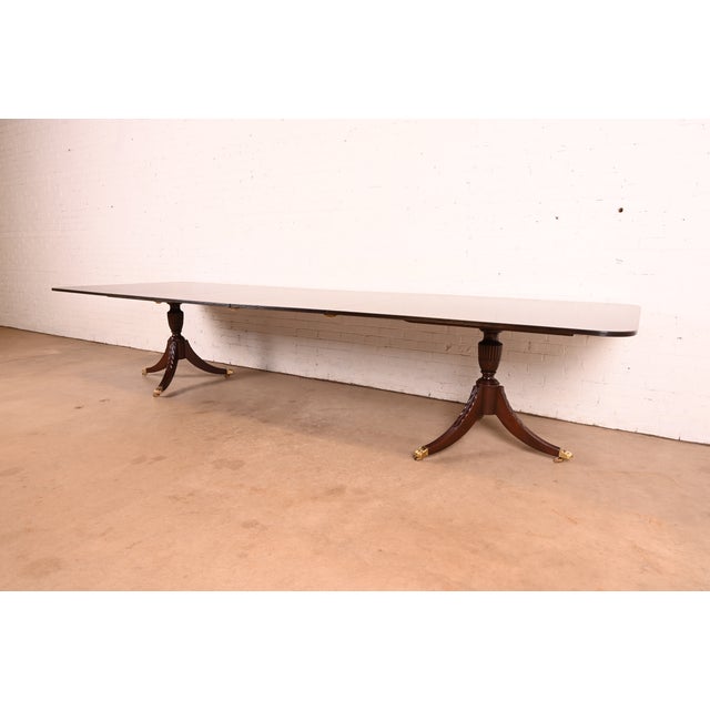 Baker Furniture Company Baker Furniture Style Georgian Mahogany Double Pedestal Extension Dining Table, Newly Refinished For Sale - Image 4 of 12