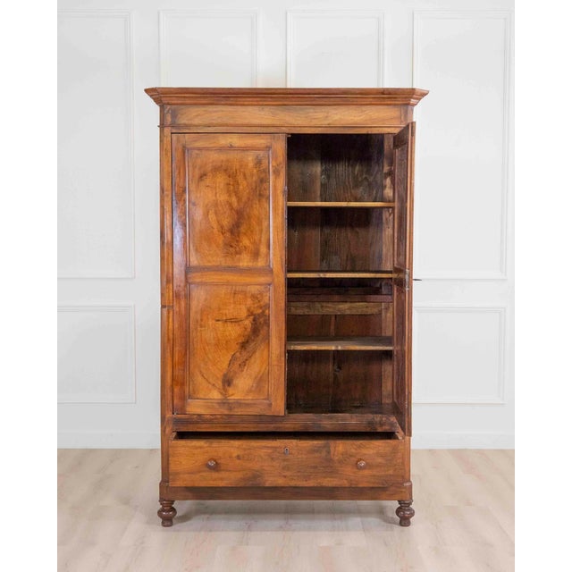 Wood Italian 19th Century Louis Philippe Walnut Wardrobe Cabinet For Sale - Image 7 of 8