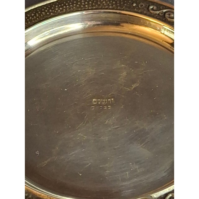 Metal Antique Bezalel Jerusalem Sterling Silver Kiddush Cup Saucer Plate Judaica 925 For Sale - Image 7 of 14