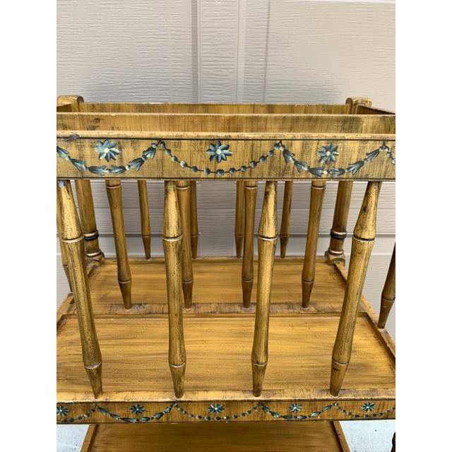 Brown 1960s French Country Painted Canterbury Book Stand With Floral Detail For Sale - Image 8 of 14