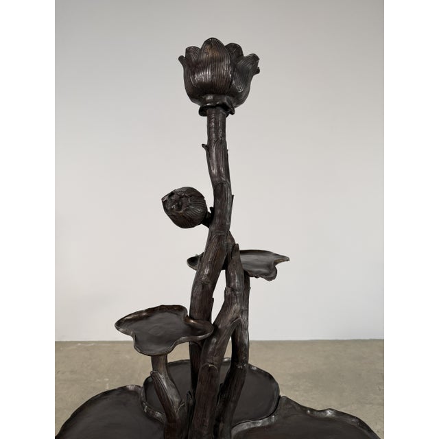 Contemporary Monumental Bronze Lotus Fountain Sculpture, 58” H – Multi-Tier Botanical Form For Sale - Image 3 of 14