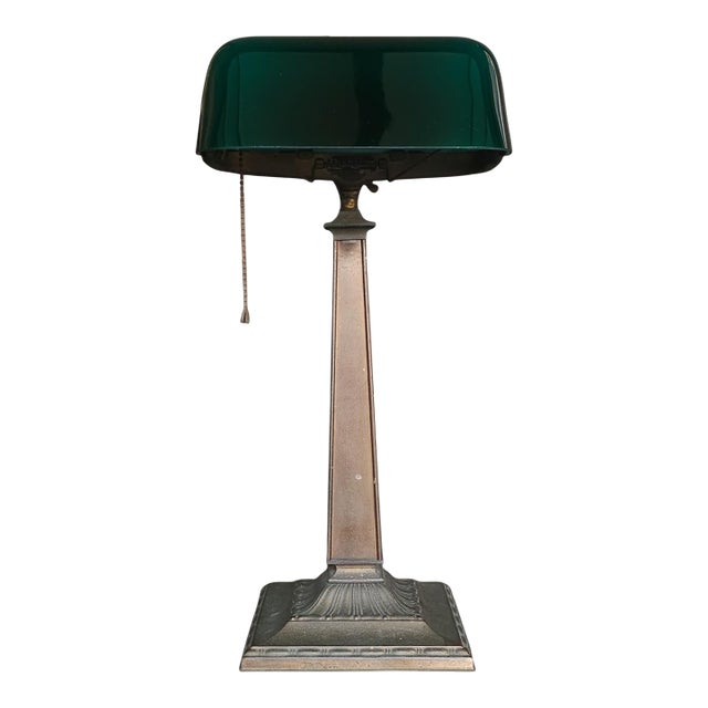 Early 20th Century American Emeralite Cased Glass Desk Lamp For Sale