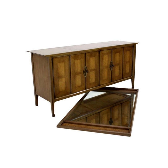 Mid-Century Modern Mid Century Modern Burlwood Long Credenza 6 Drawers Dresser Matching Mirror MINT For Sale - Image 3 of 9