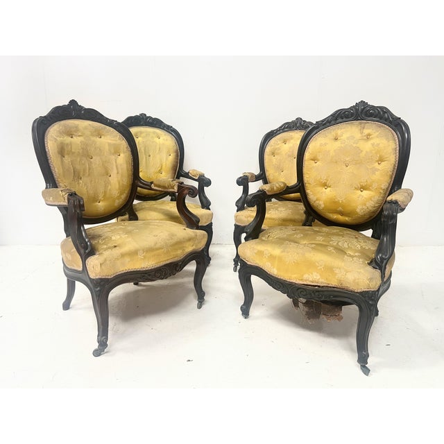 20th Century Napoleon III Louis XV Armchairs in Pearwood, Set of 4 For Sale - Image 14 of 14