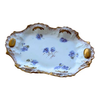Antique French Porcelain Dresser Tray – PHL Leonard Stamp – Lavender Floral For Sale