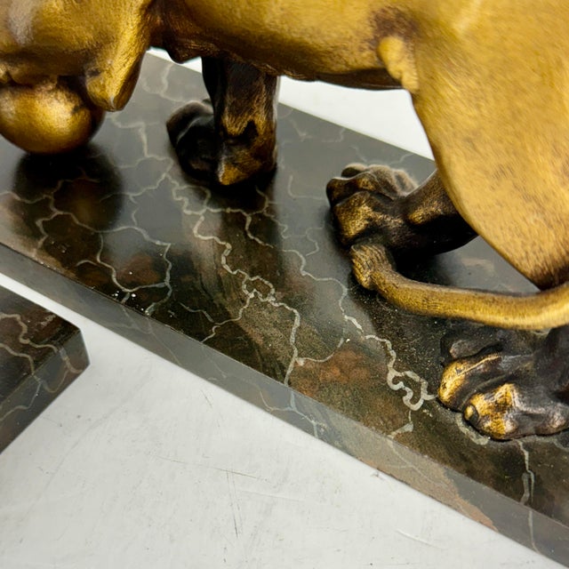 Pair of 1960s Lion Bookends on Faux Marble Bases For Sale - Image 9 of 12