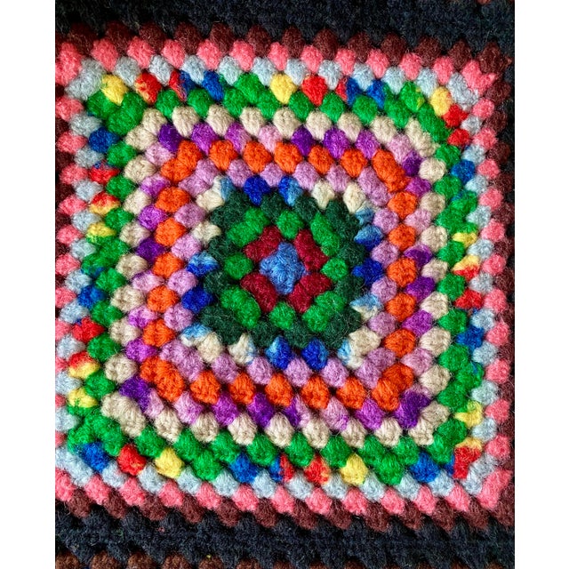 Black Black Granny Square Cottagecore Rainbow Afghan For Sale - Image 8 of 12