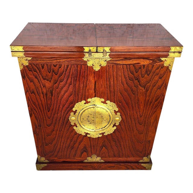 Asian Dry Bar Fold Out Chinoiserie Rosewood Rolling For Sale