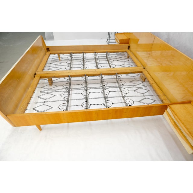 Brown Swedish Mid Century Blond Birch King Headboard Bed Night Stands Box Spring NICE! For Sale - Image 8 of 18