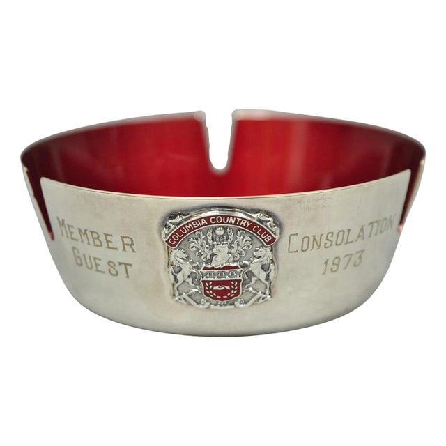 Vintage Reed & Barton 22 Silver Plated Red Enamel Columbia Country Club Ashtray For Sale