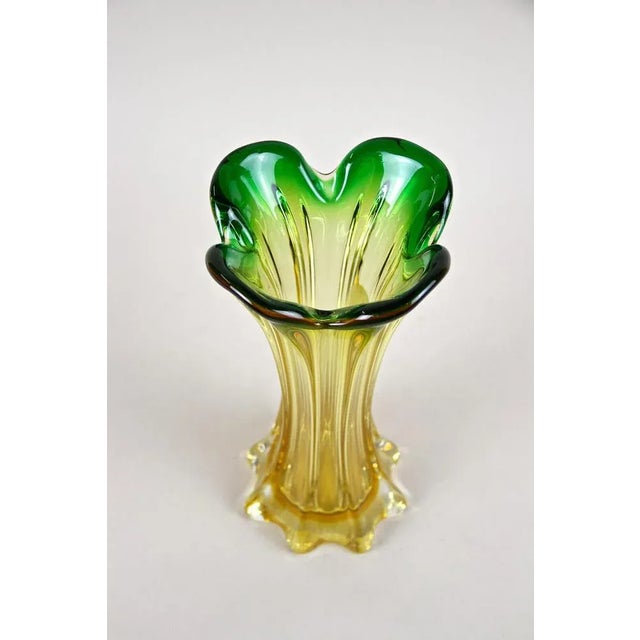 工芸品 Murano Glass Vase (Green & Yellow) Ines - Green Yellow Murano Vase Engraved - Made Murano Glass