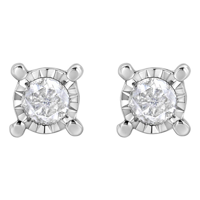 .925 Sterling Silver 1.0 Cttw Round Brilliant-Cut Diamond Miracle-Set Solitaire Stud Earrings (H-I Color, I2-I3 Clarity) - 2 Pieces For Sale