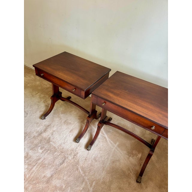 Vintage Dark Wood Side Tables With Rolling Brass Claw Wheels For Sale - Image 11 of 12