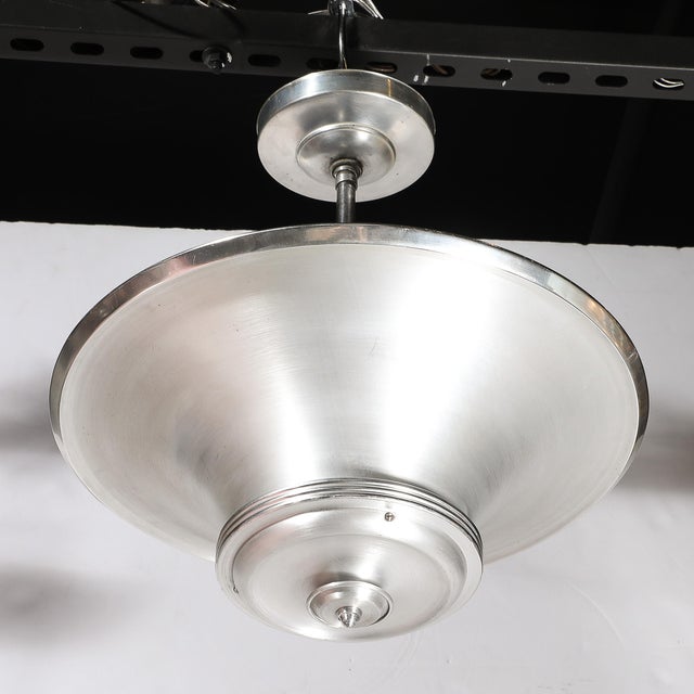 1930s Art Deco Machine Age Brushed Aluminum Pendant Chandelier Signed Edwin Guff For Sale In New York - Image 6 of 14