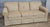 Baker Furniture Company Late 20th Century Baker Furniture Rolled Arm Sofa Three Cushions Skirted Base Blue and Gold Fabric For Sale - Image 4 of 9