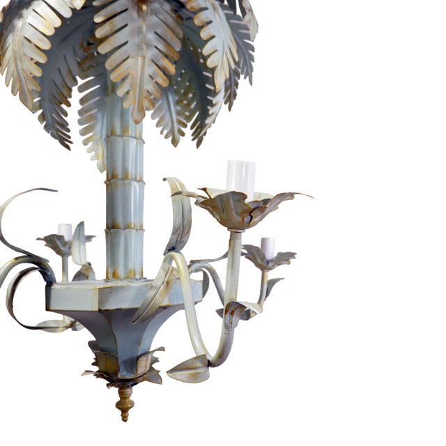 Wood Vintage Hollywood Regency Style Tolle Palm Tree Bamboo Chandelier For Sale - Image 7 of 11