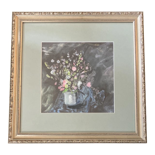 1970’s Original Mono-Print Floral StillLife Painting Framed For Sale