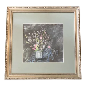 1970’s Original Mono-Print Floral StillLife Painting Framed