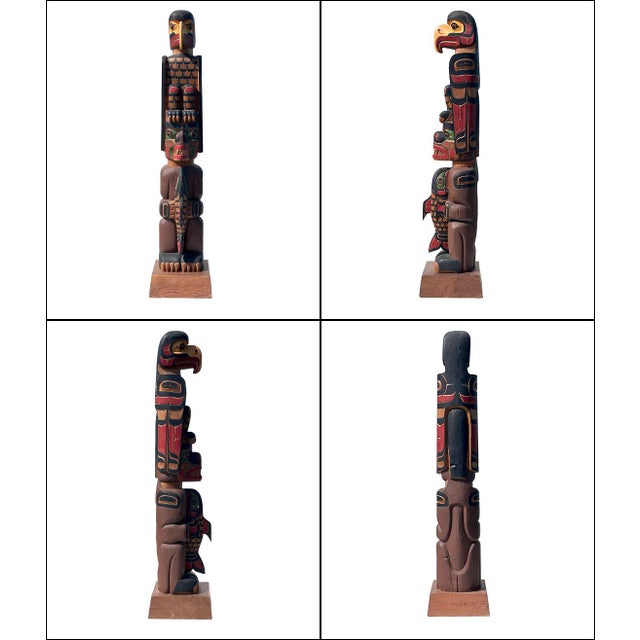 Fantastic vintage Kwakiutl totem pole, carved by Nancy Dawson (b1954) and her son Anthany Dawson (1969-1999), while...
