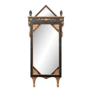 Early 20th Century Black & Gold Neoclassical 5' Tall Mirror, Italy For Sale