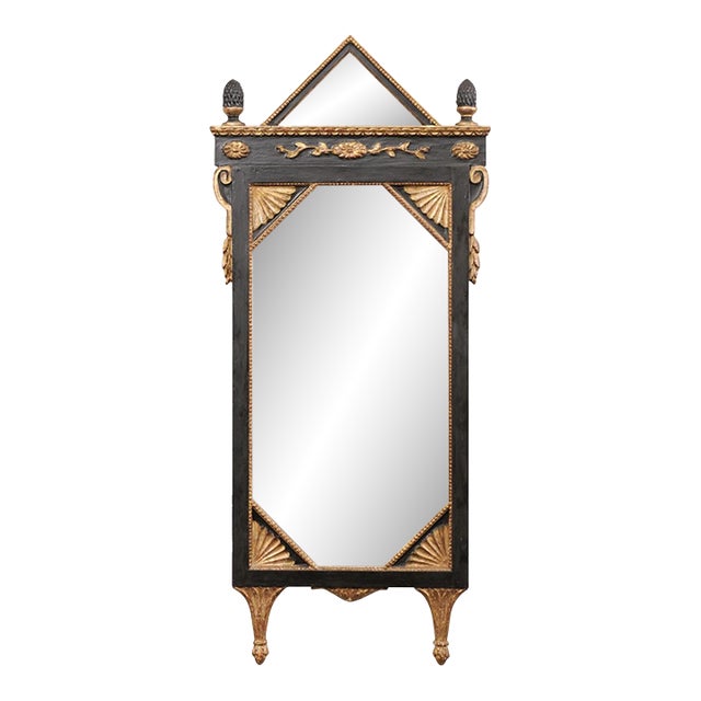 Early 20th Century Black & Gold Neoclassical 5' Tall Mirror, Italy For Sale