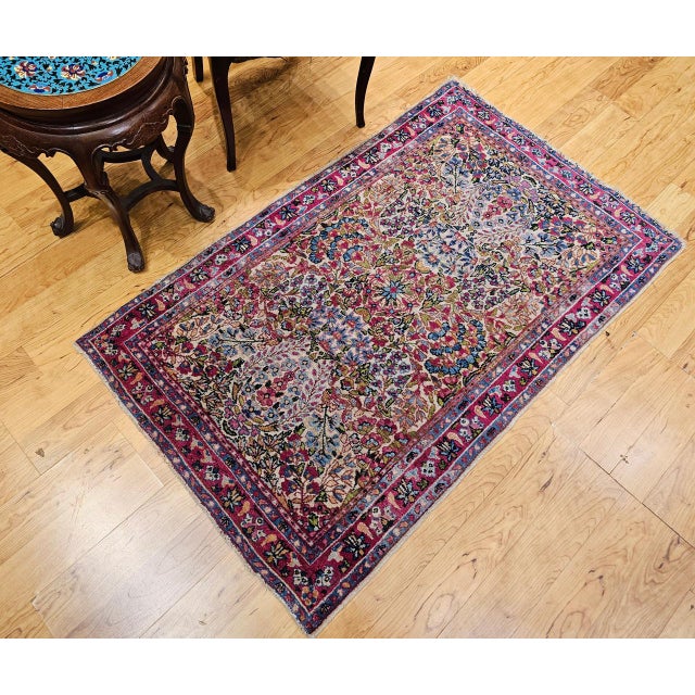 19th Century Persian Kerman Lavar Rug, Hand-Knotted Wool, All-over Floral Pattern, Ivory & Green, 3x5 For Sale - Image 13 of 13