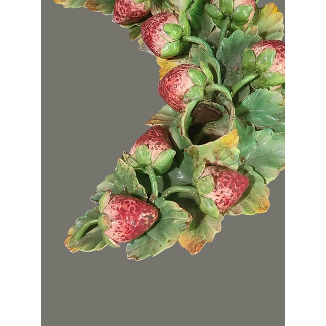 Mid-Century Modern Vintage Pair Italian Majolica Hand Painted Fruit George Jones Style Strawberry Candle Holders For Sale - Image 3 of 14