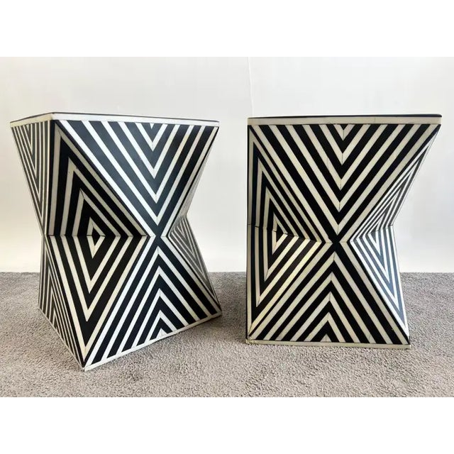 Art Deco Art Deco Style Black & White Resin Sculptural Side End Table or Stool, a Pair For Sale - Image 3 of 17