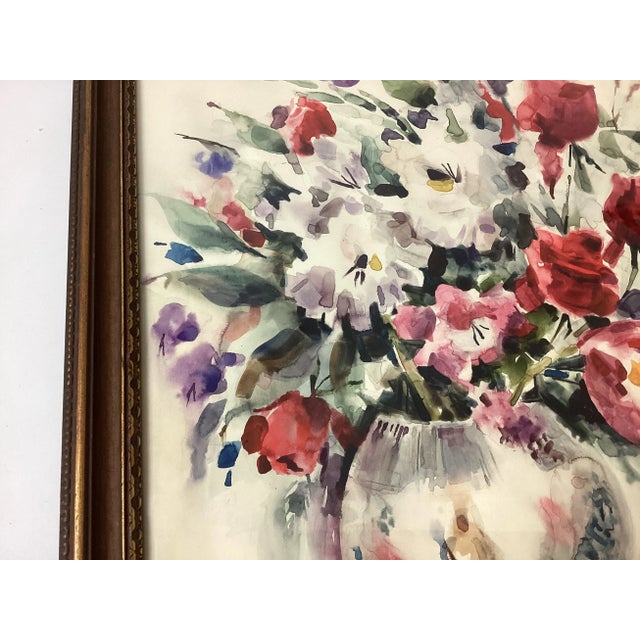 Paint Vintage Signed S. Ritchkoff Watercolor Still Life – Vase of Flowers. For Sale - Image 7 of 7