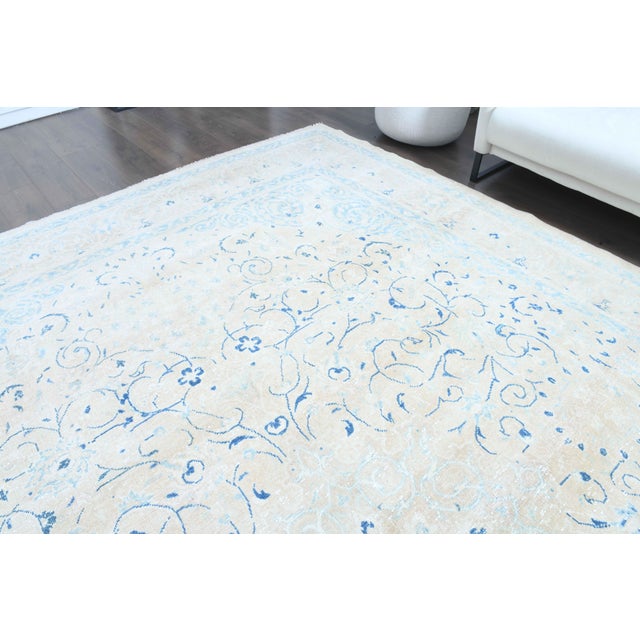1970s Vintage Persian Handmade Wool Cotton Light Blue Area Rug For Sale In San Francisco - Image 6 of 11