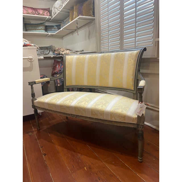 Mid 20th Century Louis XVI Petite Painted Settee For Sale - Image 9 of 9