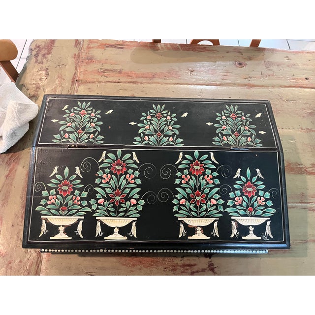 1940s Vintage Hand Painted Slant Front Correspondence Box. For Sale - Image 5 of 12