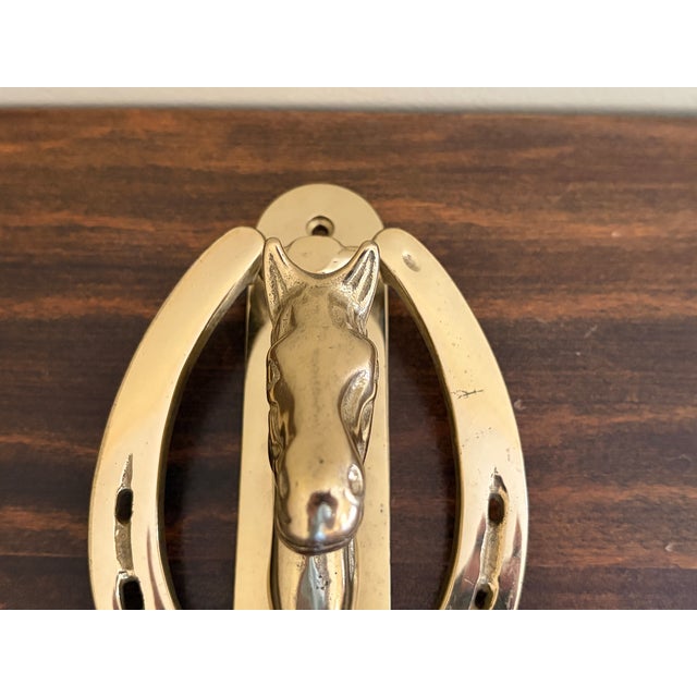 Vintage Cast Brass Horse Head and Horseshoe Door Knocker For Sale In South Bend - Image 6 of 10