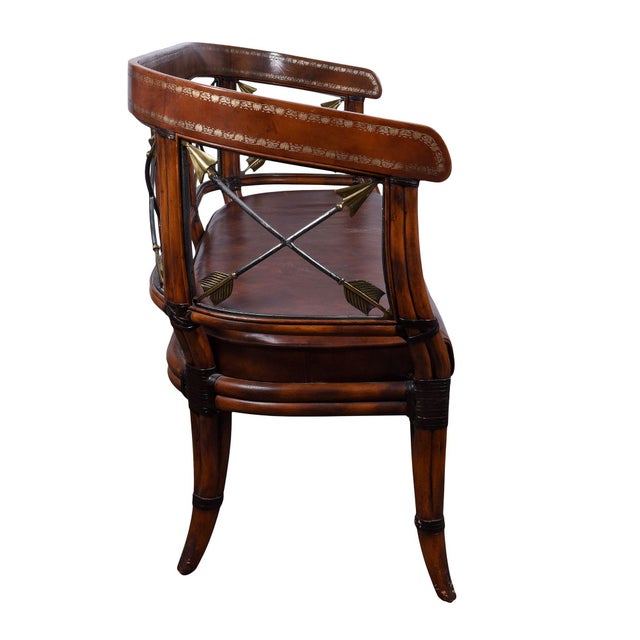 Early 20th Century 20th Century Classical Style Leather and Wood Bench For Sale - Image 5 of 11