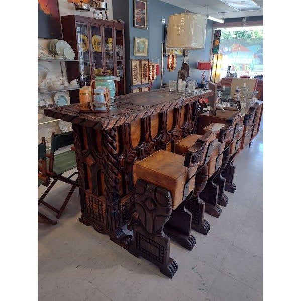 Traditional 1970s Hand Carved Witco Bar and Bar Stool Set For Sale - Image 3 of 12