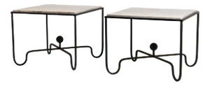 Large 'Entretoise' Silver Travertine Side Tables by Design Frères - a Pair